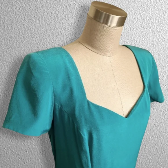 Vintage Liz Claiborne Teal Sweetheart Neckline Midi Dress - Picture 2 of 10